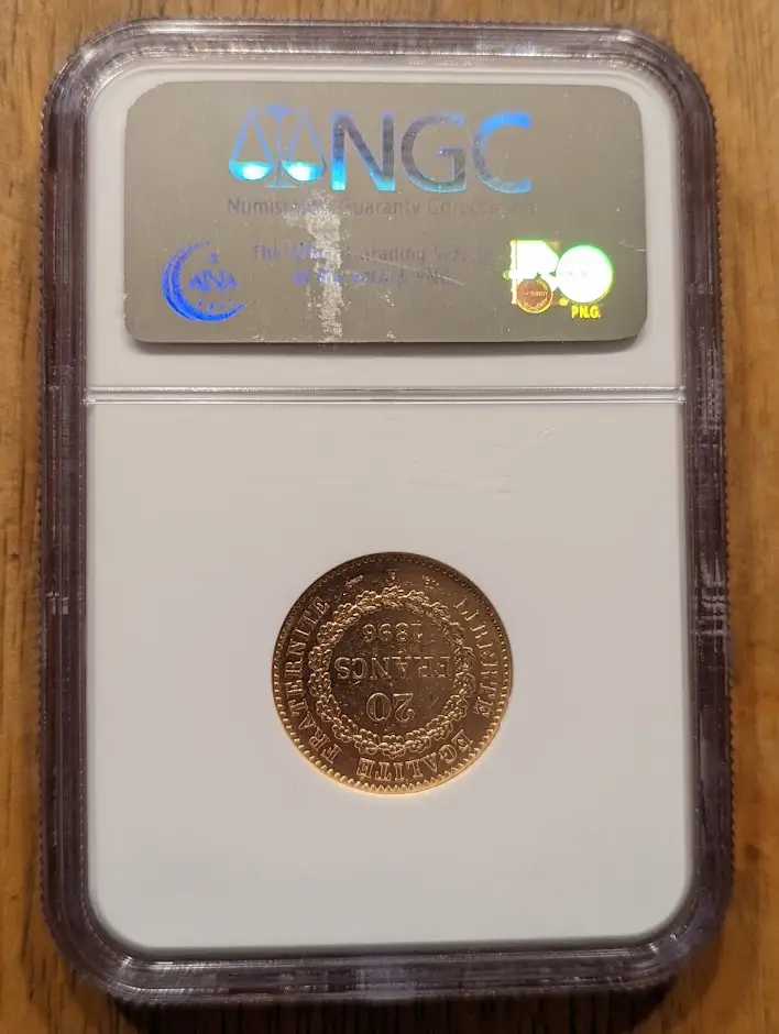 1896 France Gold 20 Francs Angel MS-61 - View 2