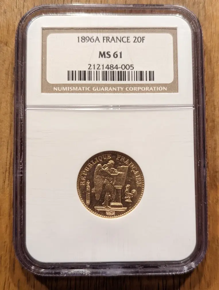 1896 France Gold 20 Francs Angel MS-61 image