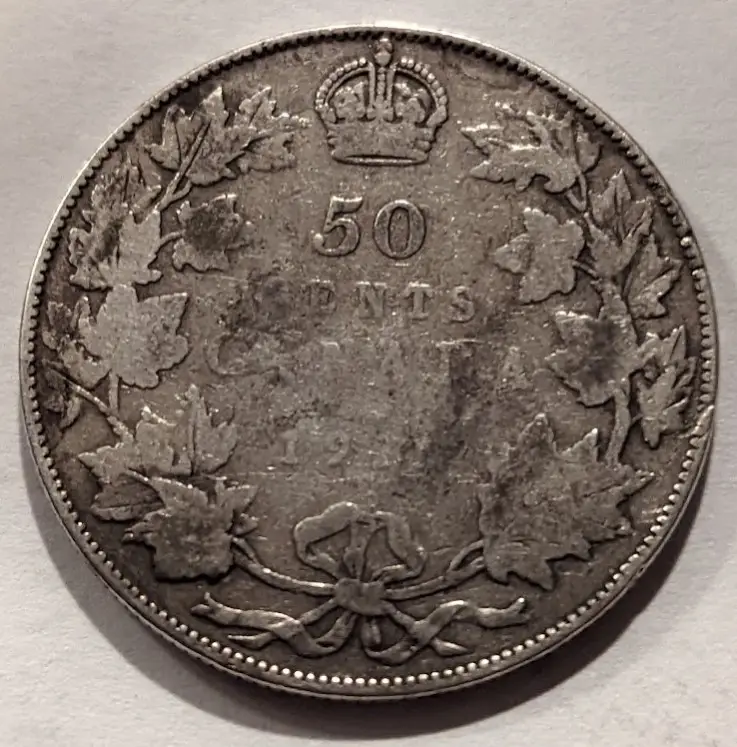 1912-1919 Canada Silver 50 Cents (worn date) thumbnail 2