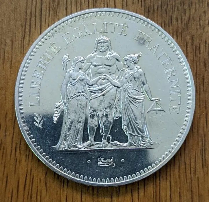 France 50 Francs Hercules Silver Coin 1974 image