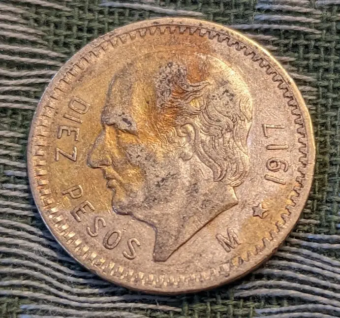 Mexico Gold 10 Pesos 1917 XF - View 2